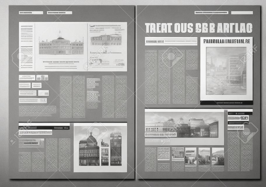 Traditional Graphical design Template newspaper, gray colors and A3 format