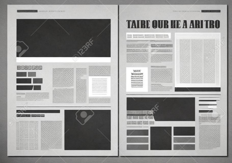 Geleneksel Grafik tasarım Şablon gazete, gri renkler ve A3 biçimi