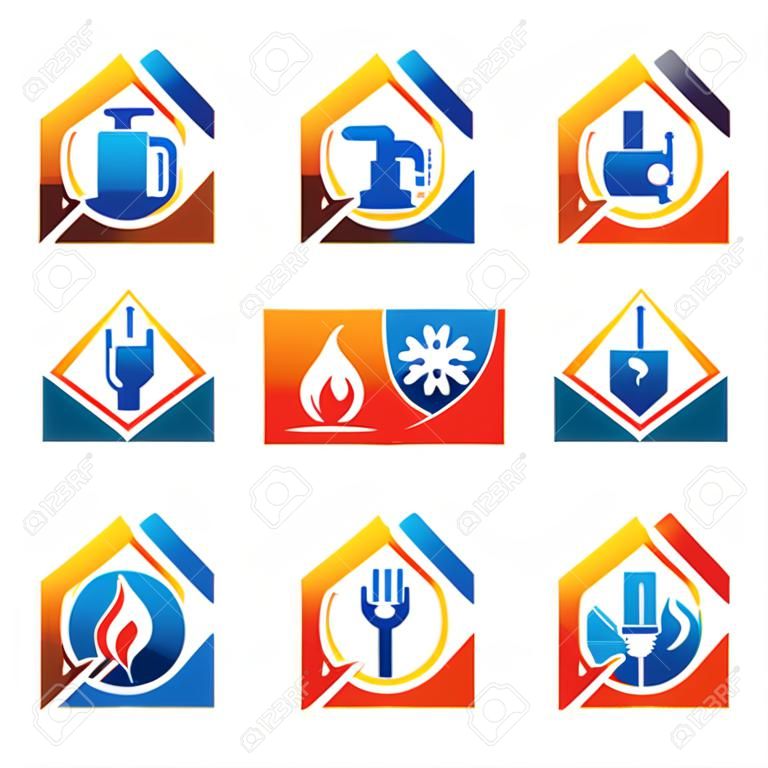 Logo di negozio di impianti idraulici, di riscaldamento, di raffreddamento, di materiale elettrico e di servizio