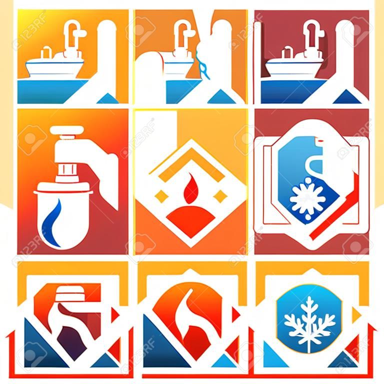 Logo di negozio di impianti idraulici, di riscaldamento, di raffreddamento, di materiale elettrico e di servizio