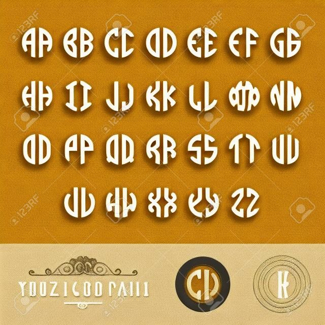 Monogrammkreisschrift mit 2 Buchstaben. Geeignet als Initiallogo und Stickerei im klassischen Stil, Old Vintage, Art Deco, Hipster-Nuancen.