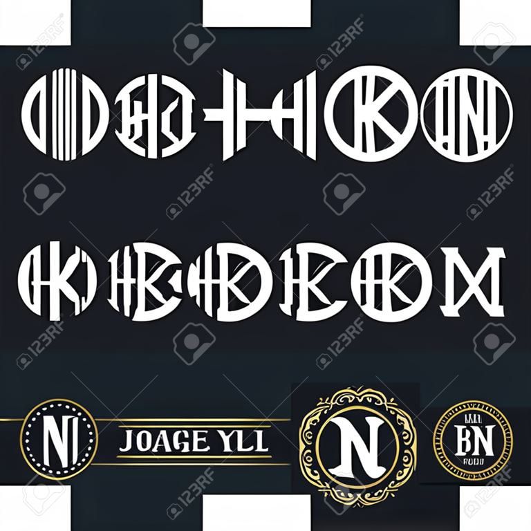 Monogram circle font with 2 letters. Suitable as an initial logo and embroidery classic style, old vintage, art deco, hipster nuances.