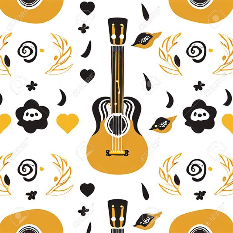 seamless pattern. acoustic guitar. on white background.