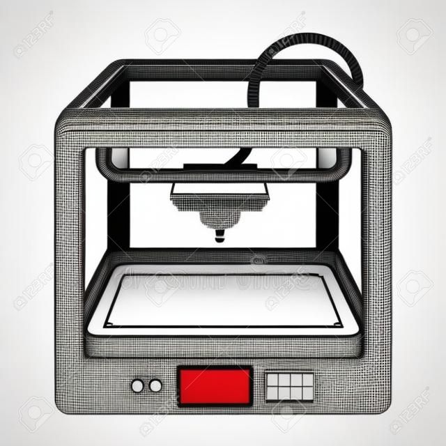 3D Printer in cartoon stijl geïsoleerd op witte achtergrond. Typografie symbool vector illustratie.