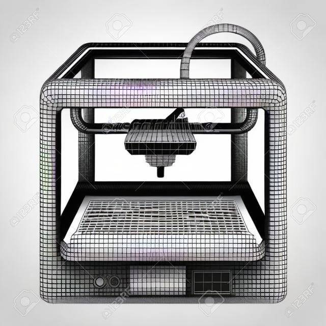 3D Printer in cartoon style isolated on white background. Typography symbol vector illustration.