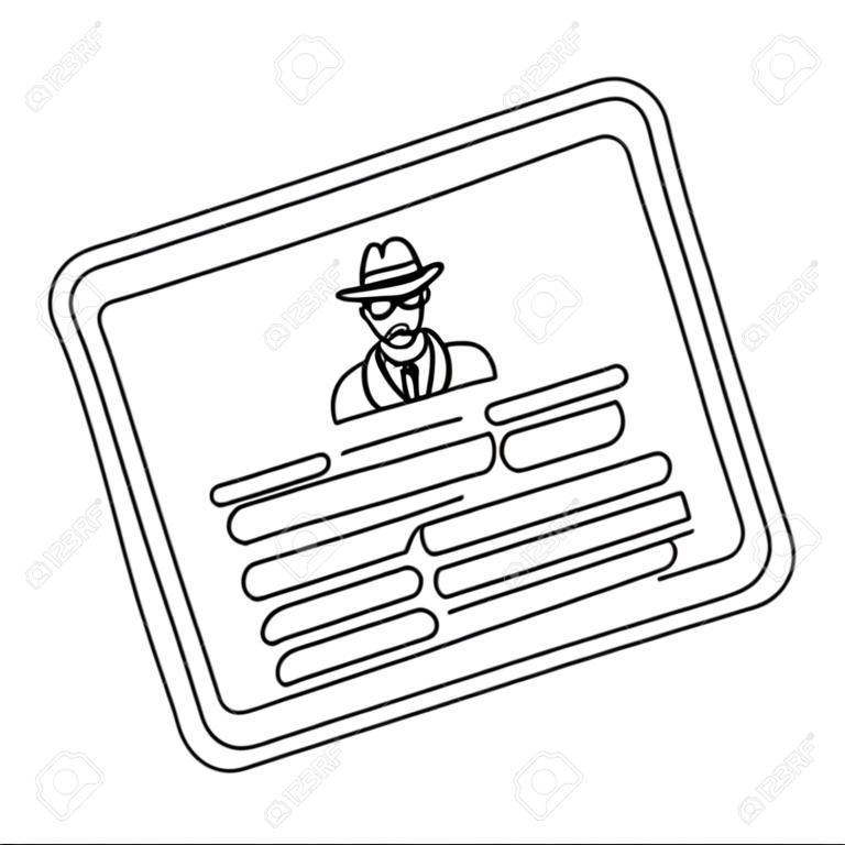 Documents of a private detective. Card that shows the personality of the detective.Detective single icon in outline style vector symbol stock illustration.