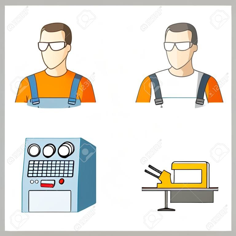 Equipment and machine cartoon icons in set collection for design.Technical progress of the factory vector symbol stock web illustration.