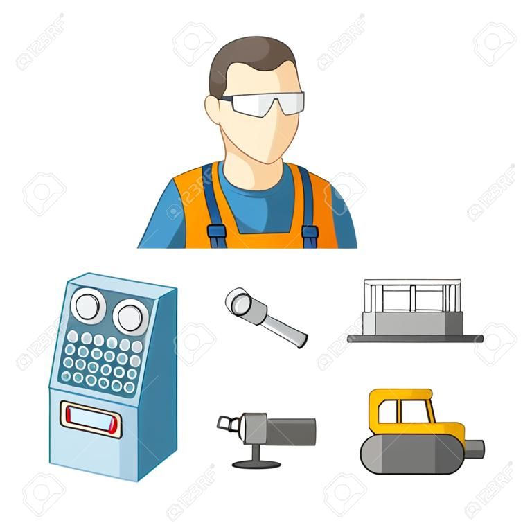 Equipment and machine cartoon icons in set collection for design.Technical progress of the factory vector symbol stock web illustration.