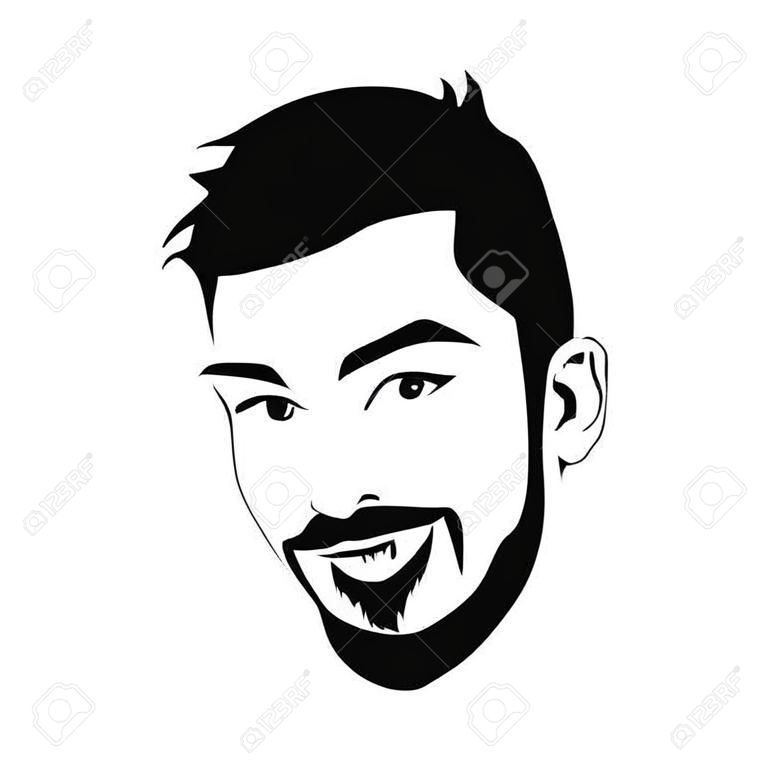Retrato de hombre joven con barba encantadora guiño a la cámara. Fácil ilustración vectorial capas editables.