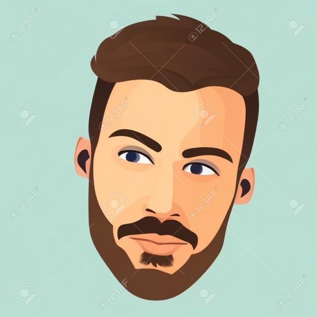 Confident handsome bearded man looking back over the shoulder. Easy editable layered vector illustration.