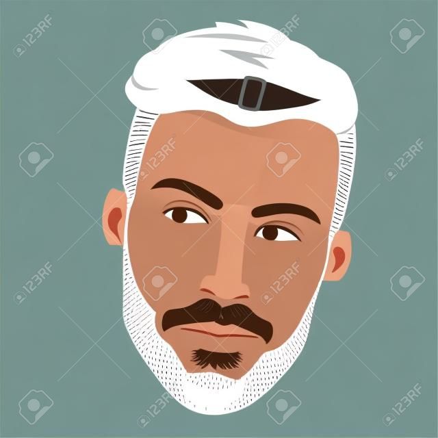Confident handsome bearded man looking back over the shoulder. Easy editable layered vector illustration.