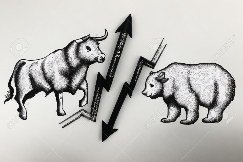 Doodle hand getrokken van bearish en bullish markt botsing
