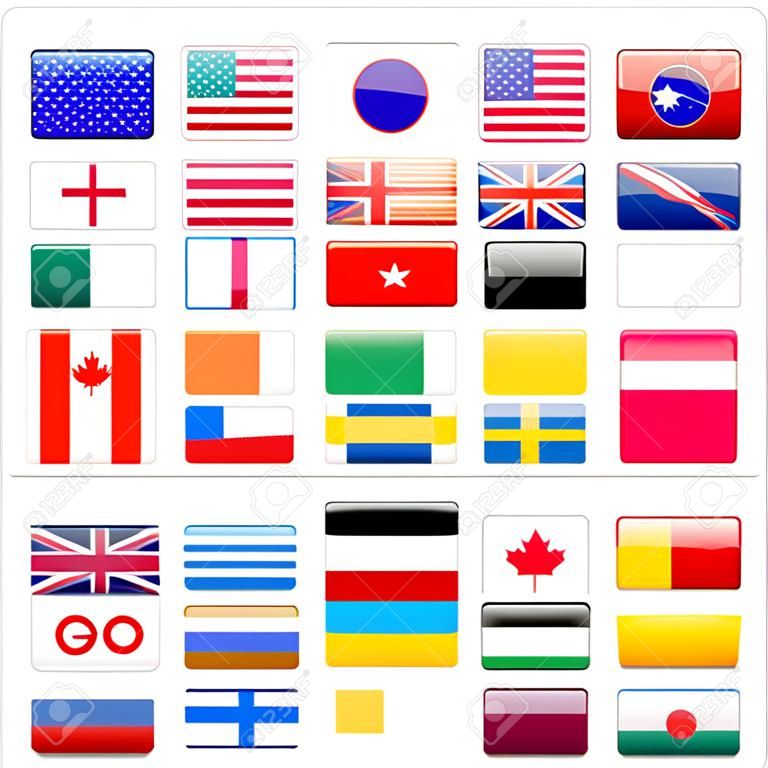 Set beliebten Länderflaggen. Glossy Quadrat Vektor-Icon-Set