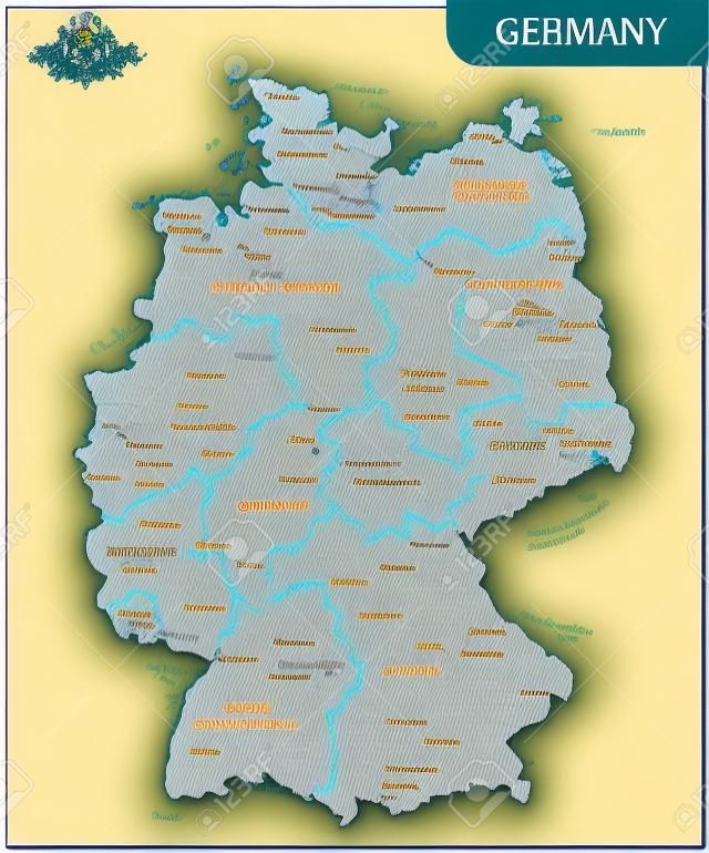 Die detaillierte Karte des Deutschland mit Regionen oder Staaten und Städten, Hauptstädten