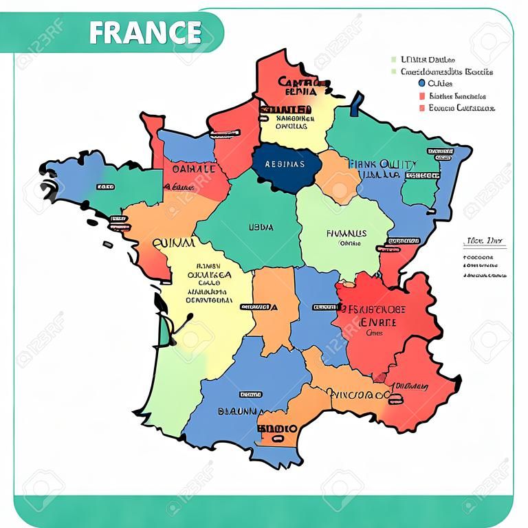 La carte détaillée de la France avec les régions ou les états et les villes, la capitale