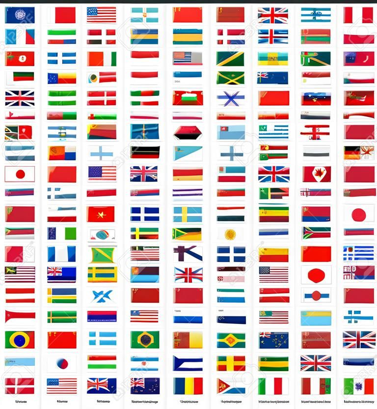 All flags of the world in alphabetical order. Rectangle glossy style