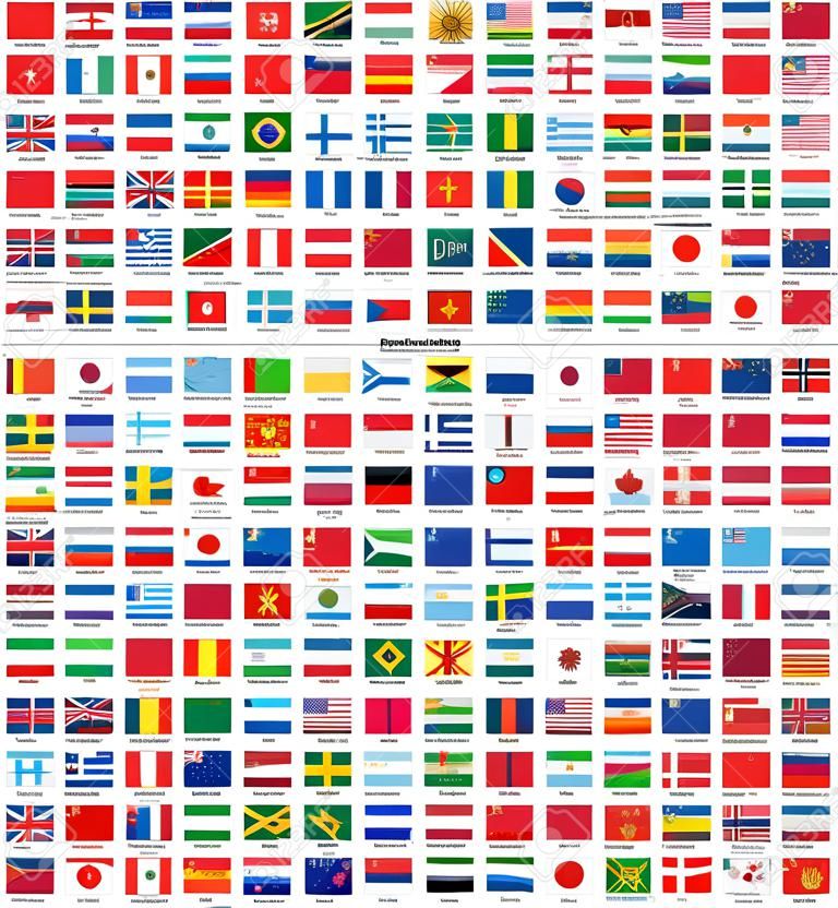 Tutte le bandiere del mondo in ordine alfabetico. Stile lucido rettangolo