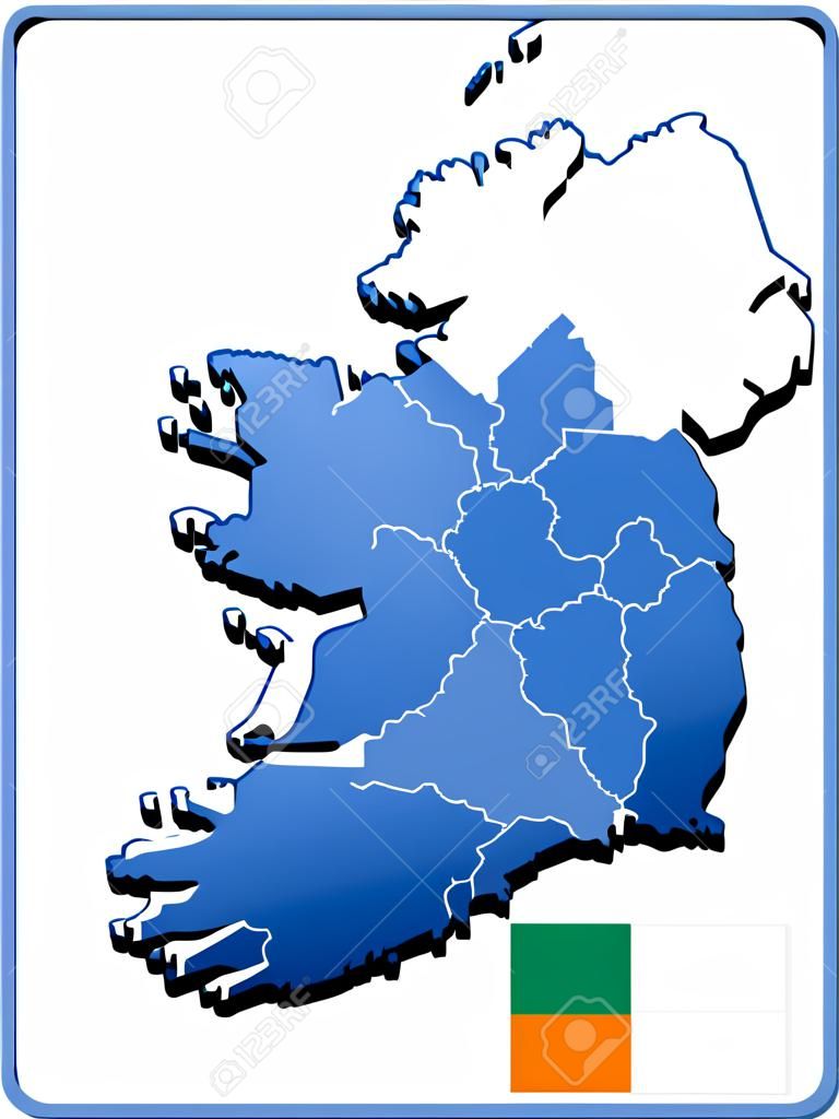 Mappa tridimensionale altamente dettagliata dell'Irlanda con il confine delle regioni