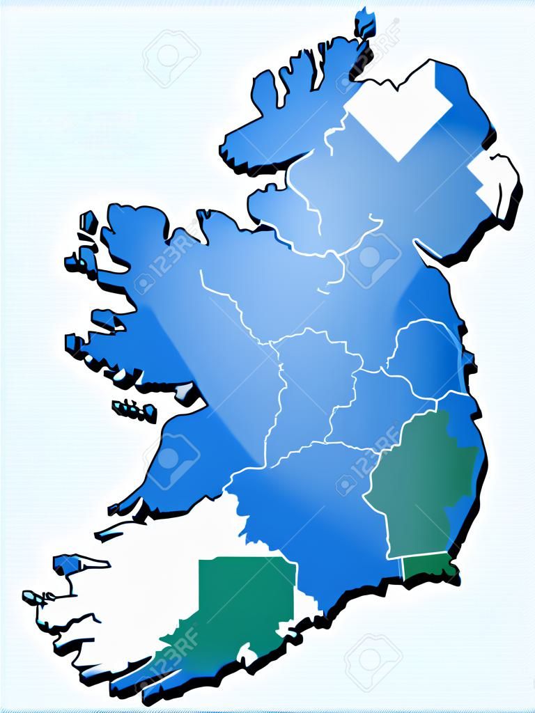Mappa tridimensionale altamente dettagliata dell'Irlanda con il confine delle regioni