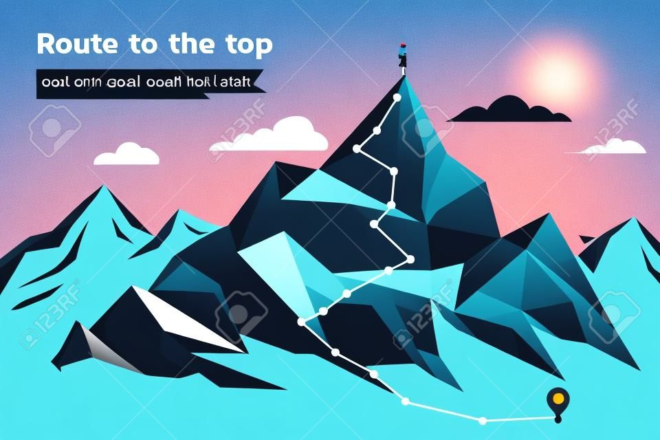 山頂へのルート:目標の概念、ミッション、ビジョン、キャリアパス、ポリゴンドット接続線スタイル