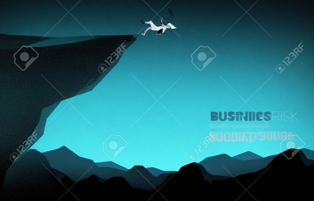 silhouette of businesswoman slip and falling down from the cliff. Concept for fail and accidental business