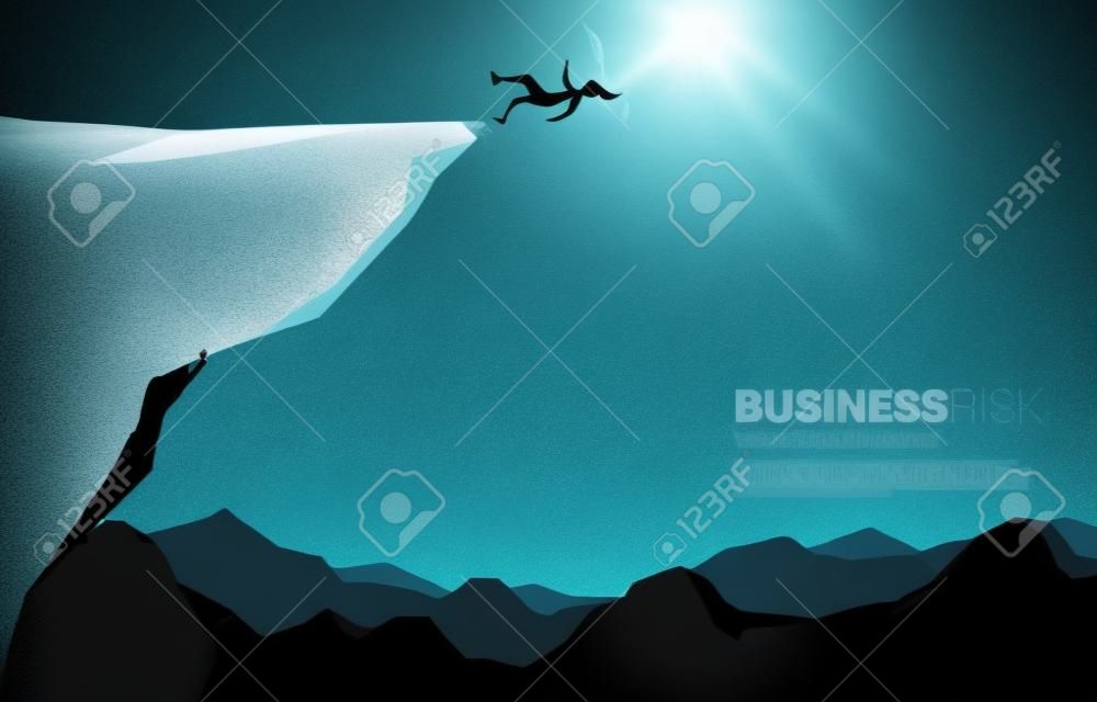 silhouette of businesswoman slip and falling down from the cliff. Concept for fail and accidental business