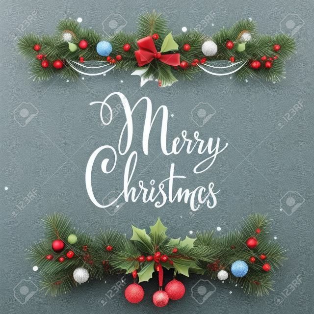 디자인 카드, 배너, 티켓, 전단지 등등에 대 한 메리 크리스마스 소나무 장식.