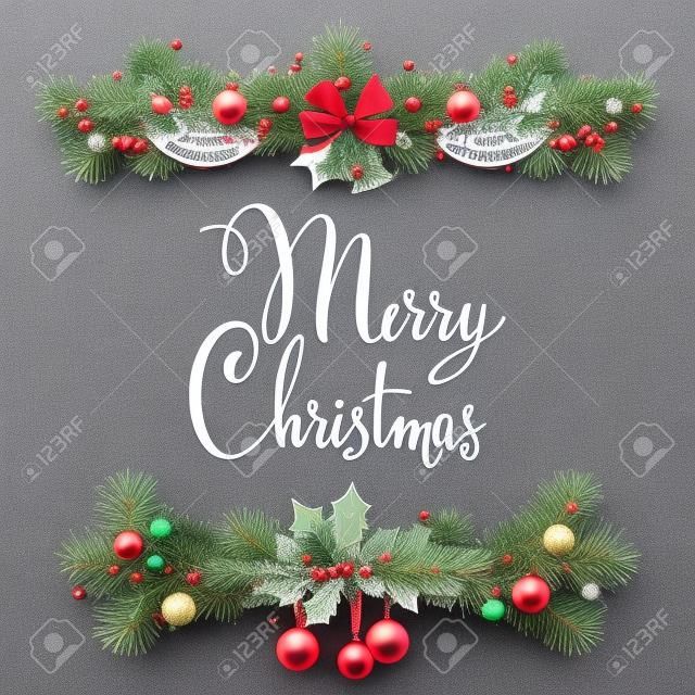 Merry Christmas pine decoration for design card, banner,ticket, leaflet and so on.