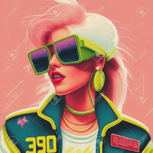 Vibraciones de los 80, ilustración de chicas vintage y retro.