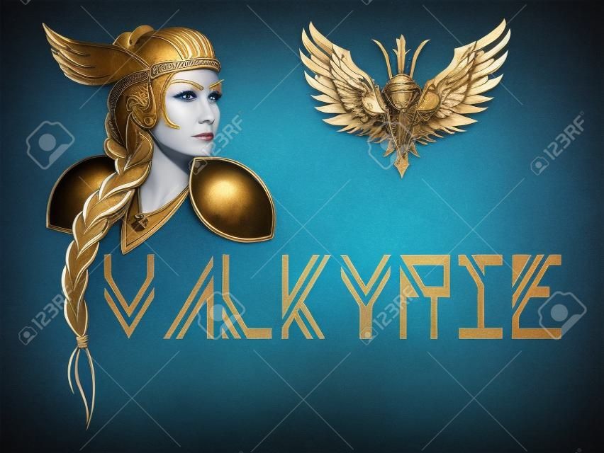 scandinavian mythological character woman-warrior valkyrie in winged helmet