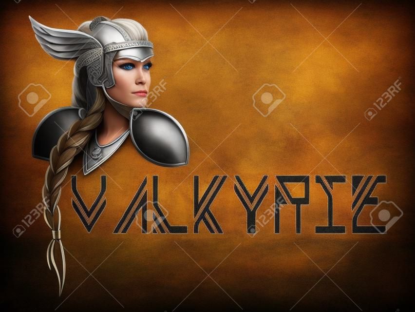 scandinavian mythological character woman-warrior valkyrie in winged helmet