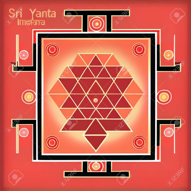 Sri Yantra is the symbol of Hindu tantra formed by interlocking triangles that radiate from the central point. Sacred geometry. Vector illustration of mystical diagram.