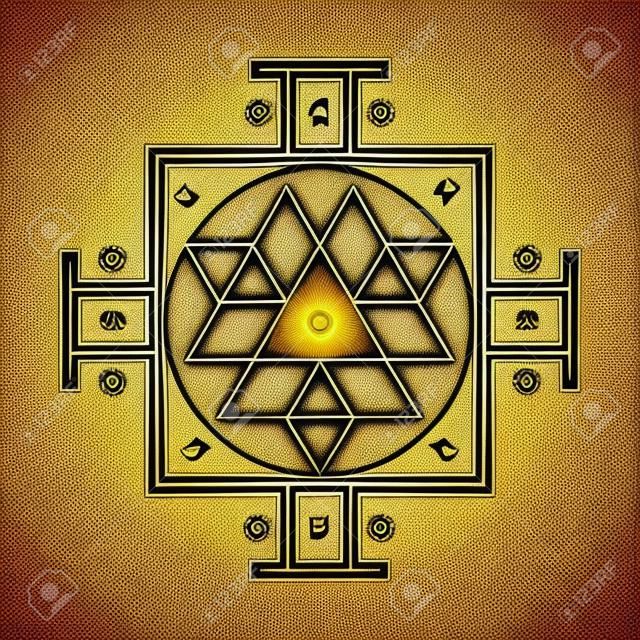 Sri Yantra est le symbole du tantra hindou formé par des triangles imbriqués qui rayonnent à partir du point central. Géométrie sacrée. Illustration vectorielle du diagramme mystique.