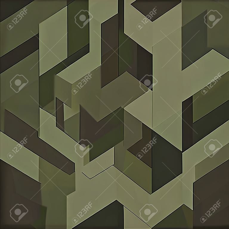 Dark green isometric camouflage pattern. Seamless texture, vector. Geometric camo background. Abstract urban style backdrop.
