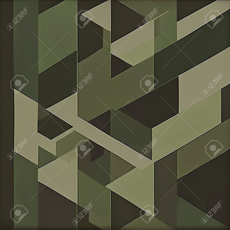 Dark green isometric camouflage pattern. Seamless texture, vector. Geometric camo background. Abstract urban style backdrop.