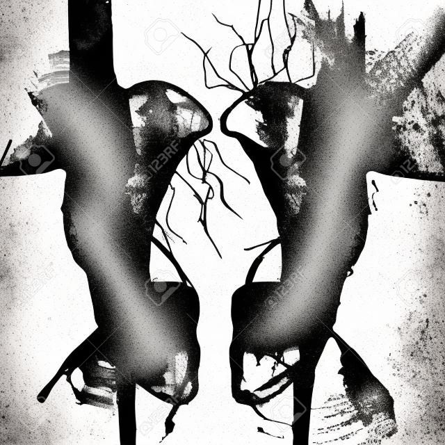 Abstract stained grunge element. Black blots, dry brush, ink. Vector