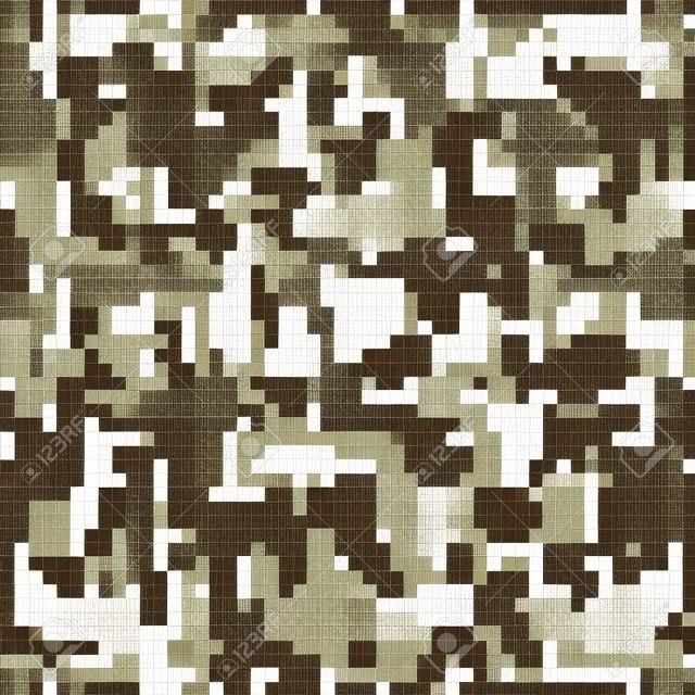 Pixel camouflage. Seamless digital camo pattern. Military texture. Brown desert color. Vector fabric textile print designs.