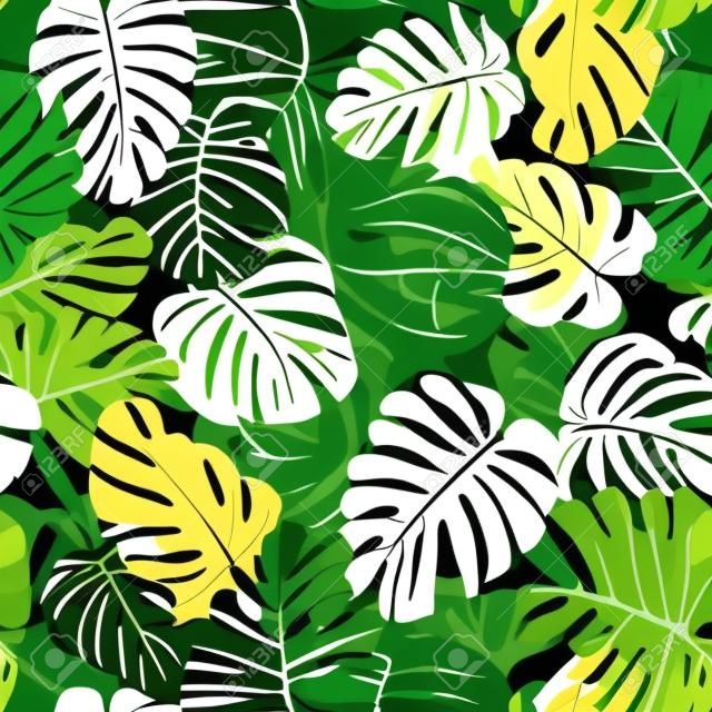 Seamless camouflage tropical pattern with tropical plants. Exotic camo background with monstera leaves. Fashion jungle print for design. Vector