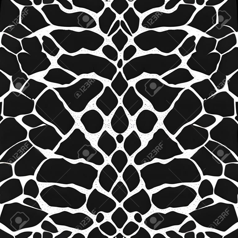 Reptilien- oder Schlangenhaut. Tierdruck, gefleckte Oberfläche, einfarbiger schwarzer Hintergrund. Vektor nahtlose Textur