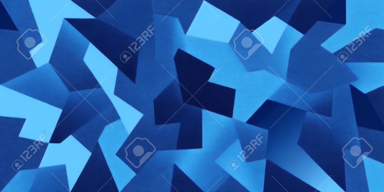 Design mimetico geometrico nei colori blu navy. Struttura senza giunte del modello mimetico. Sfondo creativo per stampe tessili. Stock vettore