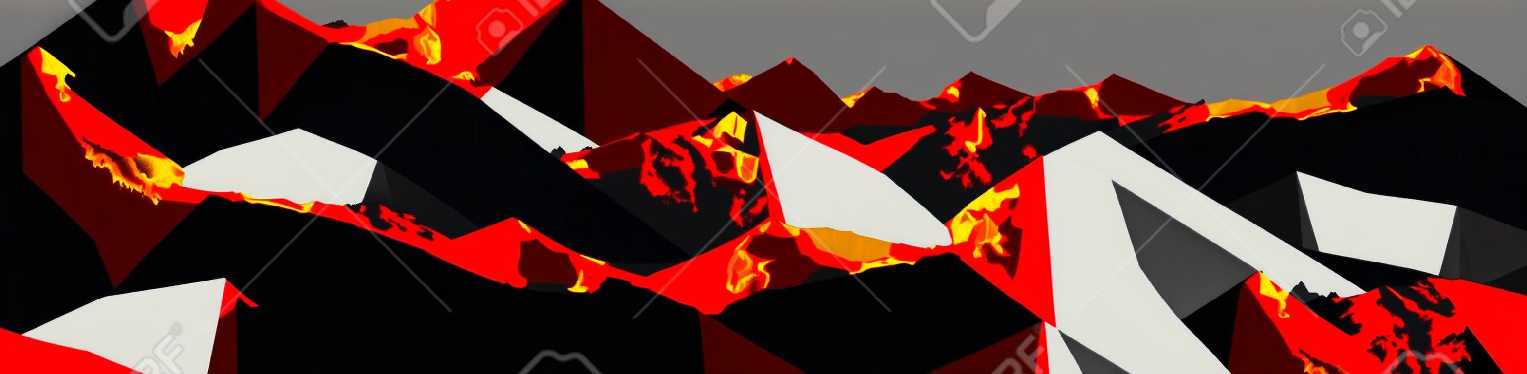 Abstract  of mountain ranges, volcano with lava landscape, red and black tones. Vector background