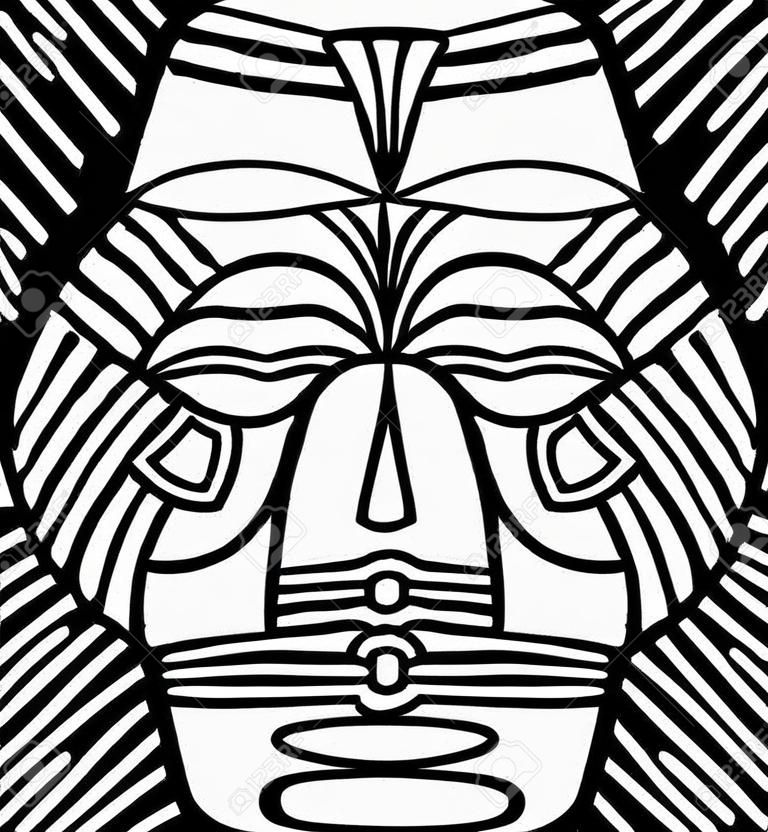 민족 부족 마스크입니다. 전통적인 의식 마스크 고대 부족과 종교의 원주민 샤먼 부두교 아프리카, 미국 및 호주. 흑인과 백인 손으로 그린 벡터 일러스트 레이 션.
