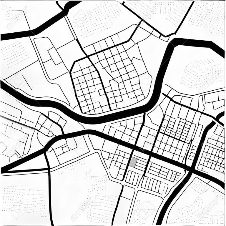 Abstract city navigation map with lines and streets. Vector black and white urban planning scheme. Illustration of plan street map, road graphic navigation.