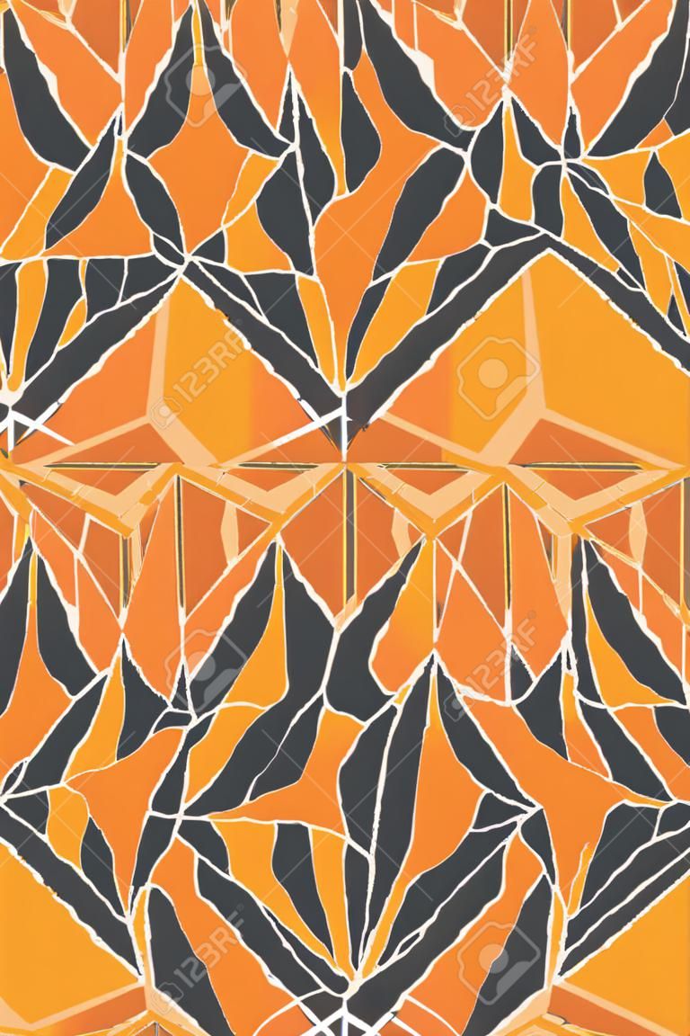 Rhombus shape pattern. Orange background with ceramic crack, tile print. Seamless texture. Ornament for filling. Vector wallpaper