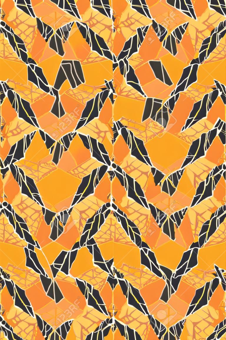 Rhombus shape pattern. Orange background with ceramic crack, tile print. Seamless texture. Ornament for filling. Vector wallpaper