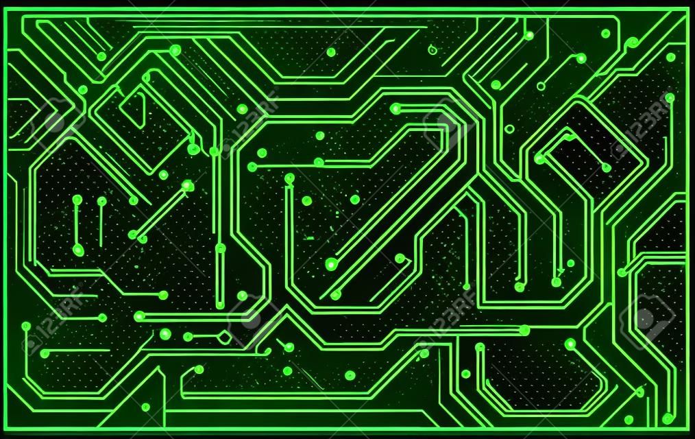 Circuit board, technology green background. Digital electronic texture, high tech pattern. Vector wallpaper