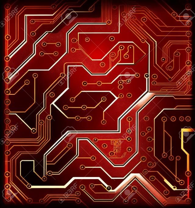 Circuit board, technology burgundy background. Digital electronic texture, high tech pattern. Vector wallpaper