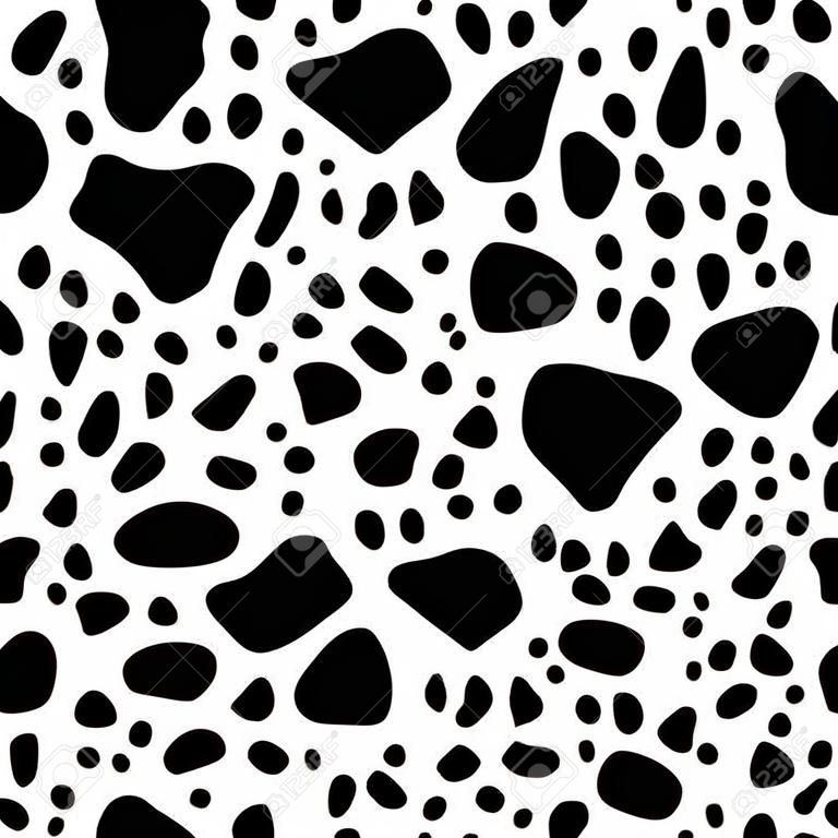 Koe huid patroon ontwerp. Dier print. Eenvoudige vlekken van koe, naadloze achtergrond. Dalmatische hond textuur. Wildlife bont huid voor textiel, oppervlak, achtergrond, grafisch ontwerp.