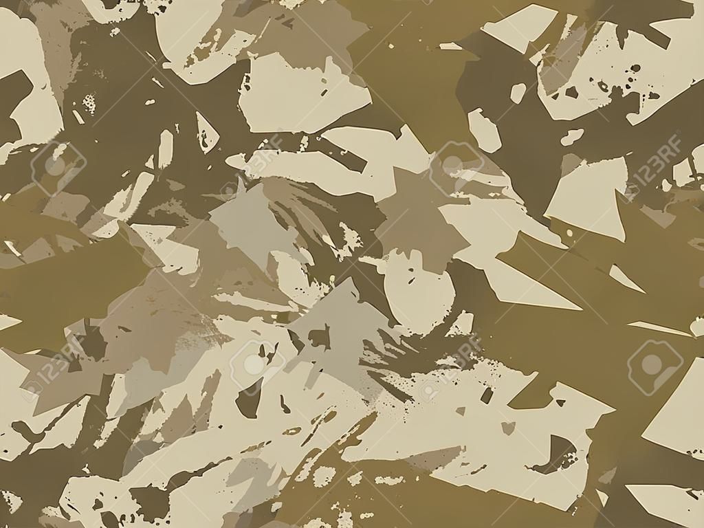 Desert grunge camouflage seamless pattern. Military texture, beige dirty brush stroke camo clothing. design style for t-shirt. Combat fabric design. Vector