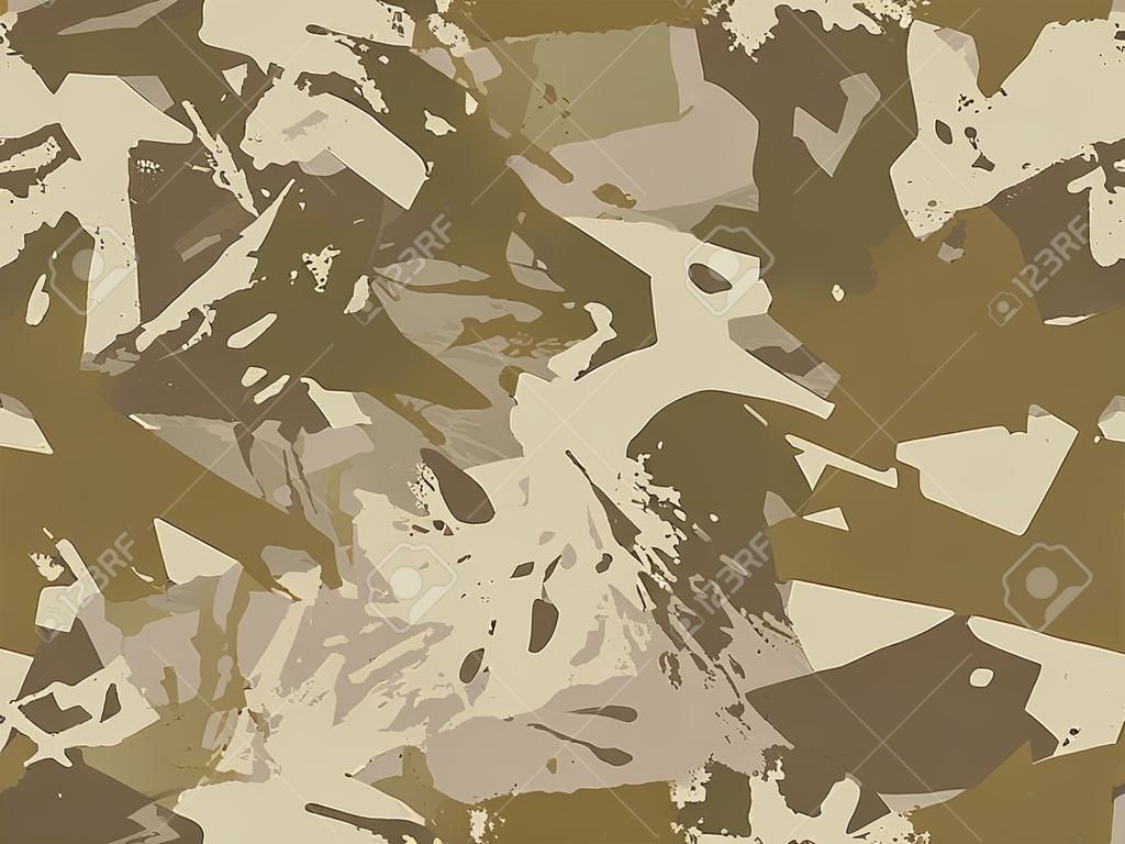Desert grunge camouflage seamless pattern. Military texture, beige dirty brush stroke camo clothing. design style for t-shirt. Combat fabric design. Vector